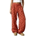 thumbnail image 1 of Textilo Polka Dot Pants for Women Wide Leg Elastic High Waisted Pants with Pockets Drawstring Trousers Baggy Comfy Casual Lounge Fall Winter Clothes,Brown S, 1 of 5