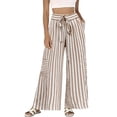 thumbnail image 1 of Textilo Striped Lounge Pants for Women Wide Leg Drawstring Pants with Pockets Elastic Waist Palazzo Trousers Lightweight Comfy Lounge Summer Beach Boho Clothing,Khaki L, 1 of 5