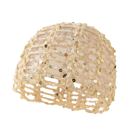 Textilo Summer Glitter Sequin Beanie Hollow Out Crochet Hat for Boho Beach Party,Beige