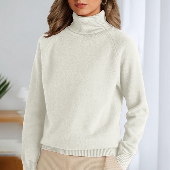 Textilo Turtleneck Sweater Women Chunky Long Sleeve Knitted Pullover Sweaters Casual Comfy High Low Hem 2025 Fall Winter Trendy Tops White 12