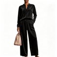 thumbnail image 1 of Textilo Velour Set for Women Long Sleeve Zip Up Top Matching Wide Leg Drawstring Pants with Pockets High Waist Outfit Cozy Loose-Fit Breathable Summer Travel Casual Activewear,Black M, 1 of 3