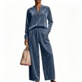 thumbnail image 1 of Textilo Velour Set for Women Long Sleeve Zip Up Top and Wide Leg Drawstring Pants Set with Pockets High Waist Sets Cozy Loose-Fit Breathable Summer Travel Casual Wear,Gray 2XL, 1 of 3