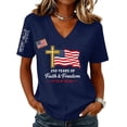 thumbnail image 1 of Textilo We the People T-Shirt for Women Short Sleeve V-Neck Shirts American Flag Design T-Shirt 250 Years Of Freedom Cross Patriotic Tee,Navy 2XL, 1 of 4