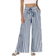 thumbnail image 1 of Textilo Wide Leg Striped Palazzo Pants for Women Drawstring Elastic Waist Pants with Pockets Palazzo Trousers Lightweight Comfy Lounge Summer Beach Boho Clothes,Blue XL, 1 of 5