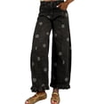 thumbnail image 1 of Textilo Women Floral Print Ruffle Hem Jeans Wide Leg Patchwork Button Jean with Pockets Distressed Denim Pant Retro Boho Loose Fit Y2k Baggy Clothes,Black 2XL, 1 of 5