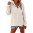 thumbnail image 1 of Textilo Women Full Zip Up Hoodie Cotton Linen Long Sleeve Drawstring Hoodie with Pockets Solid Color Hooded Sweatshirt Loose Fit Lightweight Comfy Summer Thin Clothes,Beige M, 1 of 3