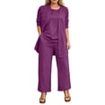 thumbnail image 1 of Textilo Women's 3 Pieces Pant Suits 3/4 Sleeve Cardigan Sleeveless Top Wide Leg Pants Sweatsuit Sets Spring 2026 Casual Outfits,Dark Purple XL, 1 of 5