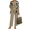 thumbnail image 1 of Textilo Women's 3 Pieces Pant Suits 3/4 Sleeve Floral Cardigan Sleeveless Top Wide Leg Pants Set Suits Spring 2026 Casual Outfits,Khaki S, 1 of 5