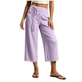 thumbnail image 1 of Textilo Women's Capris Elastic High Waisted Wide Leg Cropped Trousers with Pockets Drawstring Pant Flowy 2026 Trendy Summer Beach Comfy Outfits,Light Purple M, 1 of 5