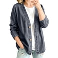 thumbnail image 1 of Textilo Women's Classic Button Front Denim Jacket V-Neck Long-Sleeved Denim Jacket Figure-Flattering Lightweight Breathable Jacket,Black XL, 1 of 8