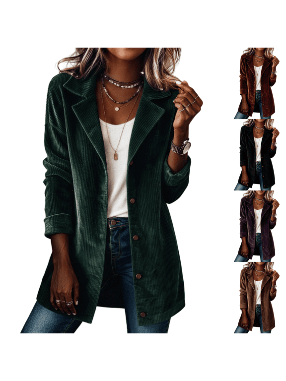 Women's Corduroy Sweater Blazer Ribbed Knit Button Down Cardigan Jackets Lapel Collar Long Sleeve Jean Shacket Office 2026 Winter Fall Soft Loose Fit Outerwear,Green XL
