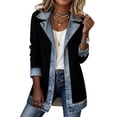 thumbnail image 1 of Textilo Women's Denim Patchwork Knit Sweater Blazer Ribbed Knit Button Down Jackets Lapel Collar Long Sleeve Denim Spliced Coat Loose Fit 2026 Winter Fall Casual Soft Outerwear,Black XL, 1 of 5