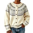 thumbnail image 1 of Textilo Women's Fair Isle Cardigan Sweaters Long Sleeve Crewneck Button Down Sweater Ribbed Knit Geometric Pattern Coat Lightweight Soft Cozy Y2k Fall Winter Clothing,White M, 1 of 7