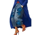 thumbnail image 1 of Textilo Women's Floral Print Jeans Wide Leg High Waisted Denim Pant with Pockets Cropped Jeans Trendy Loose Casual Baggy Capri Pants,Blue L, 1 of 5