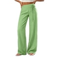 thumbnail image 1 of Textilo Women's High Waisted Trousers Striped Wide Leg Pants with Pockets Stretch Palazzo Trousers Lounge 2026 Trendy Summer Vacation Boho Loungewear,Light Green L, 1 of 5
