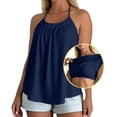 thumbnail image 1 of Textilo Women's Plus Size Tank Tops with Built In Bras Halter Neck Pleated Spaghetti Strap Tank Tops Sleeveless Racerback Cami Shirts Lightweight Loose Fit Casual Flowy Comfy Tops,Dark Blue 2XL, 1 of 6