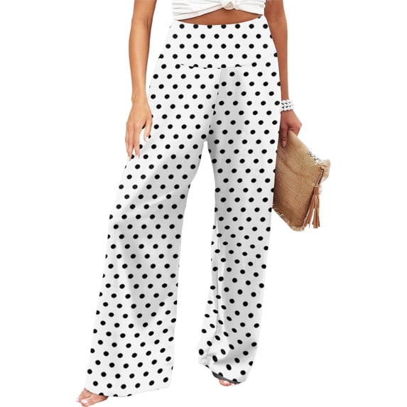 Textilo Women's Polka Dots Palazzo Pants Wide Leg Elastic High Waisted Pants with Pockets Trouser 2026 Summer Y2k Loose Fit Flowy Casual Outfits,Gray M