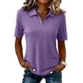 thumbnail image 1 of Textilo Women's Polo Shirts Short Sleeve Collared Shirt V Neck Solid Color Blouses Casual Workout Athletic Summer Cute Tops,Purple S, 1 of 7