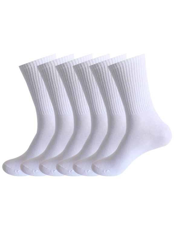 Women's Ribbed Crew Socks 6 Pairs Breathable All-Season Solid Color Athletic Socks
