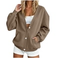 thumbnail image 1 of Textilo Women's V Neck Button Down Sweatshirt Jacket Long Sleeve Cardigan Sweatshirt with Pockets Solid Color Jackets 2026 Y2k Casual Fall Spring Comfy Clothes,Brown S, 1 of 4