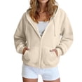 thumbnail image 1 of Textilo Women's Zip Up Hoodies Long Sleeve Drawstring Hooded Sweatshirt with Pockets Drop Shoulder Solid Color Track Jackets Y2k 2026 Casual Fall Winter Loose Fit Wear,Beige M, 1 of 4