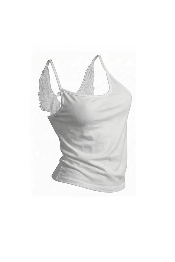 Womens Angel Wings Open Back Lace-Up Camisole Top Y2K Sexy Backless Summer Tie Party Outfit,White S