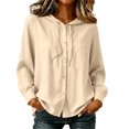 thumbnail image 1 of Textilo Womens Cotton Linen Hoodies Long Sleeve Button Down Hooded Shirts with Pocket Sun Protection Blouse Casual Summer Vacation Beach Lightweight 2026 Tops,Beige L, 1 of 5