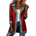 thumbnail image 1 of Textilo Womens Denim Patchwork Collared Shirt Jacket Ribbed Knit Button Down Jackets Lapel Collar Long Sleeve Denim Spliced Jean Shacket Soft Loose Fit 2026 Winter Fall Casual Wear,Red M, 1 of 5