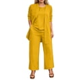 thumbnail image 1 of Textilo Womens Dressy Pant Suits 3pc Open Front 3/4 Sleeve Cardigan Sleeveless Tank Tops Wide Leg Pants Sets Lounge Business Sets with Pockets,Yellow L, 1 of 5