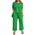 thumbnail image 1 of Textilo Womens Dressy Pant Suits 3pc Sleeveless Tops Palazzo Pants with 3/4 Sleeve Cardigan Suits Wedding Guest Pant Suits,Green M, 1 of 5
