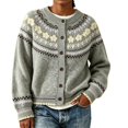 thumbnail image 1 of Textilo Womens Fair Isle Sweaters Long Sleeve Crewneck Button Up Cardigans Ribbed Knit Geometric Pattern Coats Trendy Fall Winter Cute Fashion Lightweight Clothes,Gray L, 1 of 7