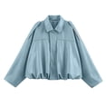 thumbnail image 1 of Textilo Womens Faux Leather Bomber Jacket Long Sleeves Full Zip Up Jacket with Pockets Lapel Collar Pilot Cropped Coat Trendy Casual Fashion Spring Fall Streetwear,Sky Blue 2XL, 1 of 4