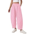 thumbnail image 1 of Textilo Womens Gingham Pants Straight Wide Leg Trousers with Pockets Elastic High Waisted Pants Lounge Spring Fashion Beach Flowy Clothes,Pink M, 1 of 2