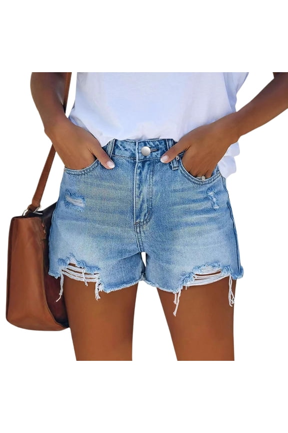 Womens High Rise Stretchy Cut Off Denim Shorts Distressed Ripped Frayed Hem Jean Shorts with Pockets Denim Jean Shorts Summer Hot Casual Short,Light Blue XL
