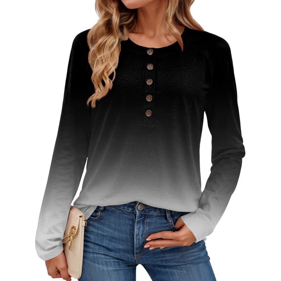 Textilo Womens Long Sleeve Tops Lounge Crew Neck Button Tops Loose Fit Henley Shirt Holiday Spring Fashin Clothing