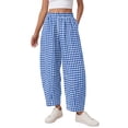thumbnail image 1 of Textilo Womens Plaid Barrel Pants Straight Wide Leg Trouser with Pockets Elastic High Waisted Pant Flowy Lightweight 2026 Casual Loose Bottoms,Blue XL, 1 of 2