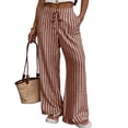 thumbnail image 1 of Textilo Womens Striped Lounge Pants Wide Leg Drawstring Pants with Pockets Elastic Waist Trousers Summer Beach Vacation Comfy Lounge Boho Outfits,Brown S, 1 of 6