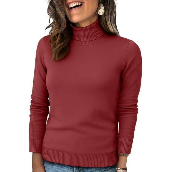 Textilo Womens Turtleneck Long Sleeve Sweater Fall Winter Trendy Chunky Knitted Pullover Top Comfy High Low Hem Sweater Wine 03
