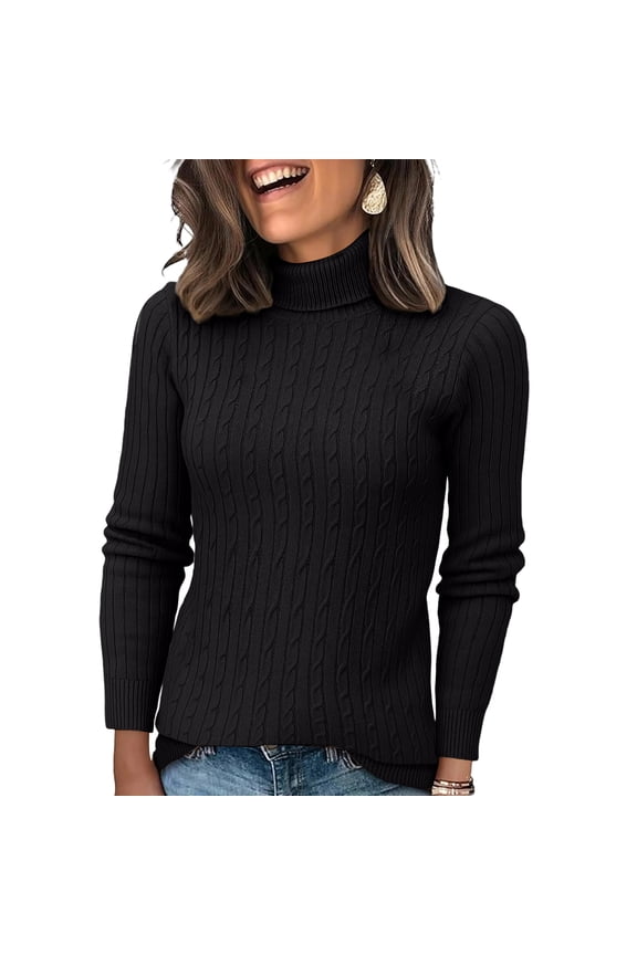 Womens Turtleneck Long Sleeve Sweater Fall Winter Trendy Chunky Knitted Pullover Tops Oversized High Low Hem Sweater Black 10
