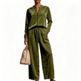 thumbnail image 1 of Textilo Womens Velour Set Long Sleeve Zip Up Top Matching Wide Leg Drawstring Pants with Pockets High Waist Set Summer Travel Vacation Breathable Loose Walking Clothes,Green 2XL, 1 of 3