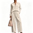 thumbnail image 1 of Textilo Womens Velour Set Long Sleeve Zip Up Top and Wide Leg Drawstring Pants Set with Pockets High Waist Set Travel Spring Summer Vacation Loose-Fit Walking Clothes,Beige XL, 1 of 3