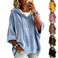 thumbnail image 1 of Textilo Womens Velvet Hoodies 3/4 Batwing Sleeve Drawstring Hoodie Hooded Solid Color Pullover Tops 2026 Fall Winter Fashion Lightweight Y2k Clothing,Khaki 2XL, 1 of 6