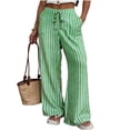 thumbnail image 1 of Textilo Womens Wide Leg Striped Palazzo Pants Drawstring Elastic Waist Pants with Pockets Palazzo Trousers Lightweight Comfy Lounge Summer Beach Boho Clothing,Green M, 1 of 5