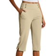 thumbnail image 1 of Textilo Womens Yoga Capris Elastic High Waisted Side Slit Stretch Trousers with Pockets Straight Leg Button Cropped Pant Golf Yoga Work Lightweight Summer Casual Clothes,Beige S, 1 of 6