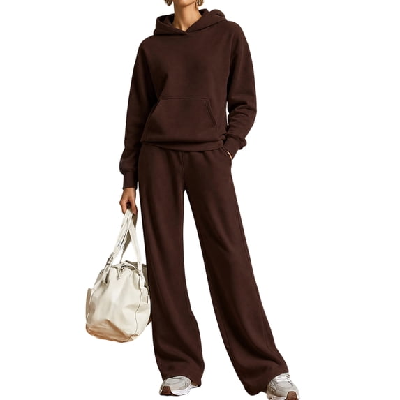 Textilo Wowomen's 2 Piece Sweat Sets Hooded Long Sleeve Hoodies and Elastic Waist Wide Leg Sweatpants Set with Pockets Tracksuit Set Comfy Travel Workout 2026 Fall Winter Y2k Outfits,Brown L