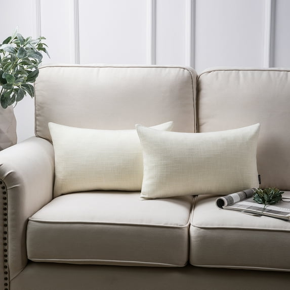 Textural Faux Linen Series Square Decorative Throw Pillow Cover for Couch, 12" x 20", Off-White, 2 Pack