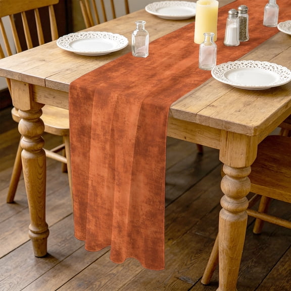 Textural Solid Deep Rust 4.5ft Cheesecloth Table Runner for Wedding 19"x55", Rustic Minimalist Mottled Background Kitchen Dinner Sheer Tulle Chiffon Dresser Scarf, Holiday Party Decorations