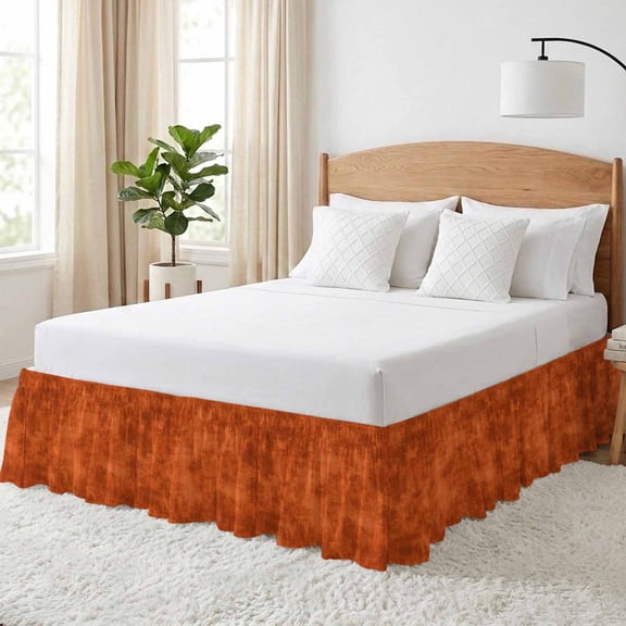 Textural Solid Deep Rust Bed Skirt California King Size 16 Inch Drop, Rustic Minimalist Mottled Background Adjustable Elastic Dust Ruffles Bedskirt Wrap Around Pleated Mattress Frame Cover
