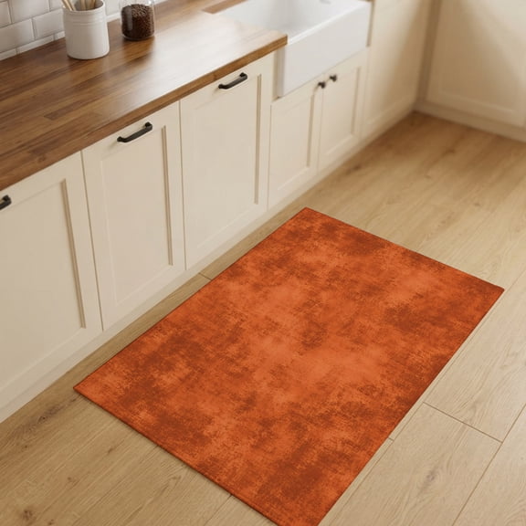Textural Solid Deep Rust Small Area Rugs 2x3 Rustic Minimalist Mottled Background Entryway Rugs Washable Door Mat, Low-Profile Area Rugs Non Slip Floor Carpet for Living Room Bedroom Home Office