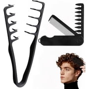 Texture Comb 2 Pieces, Texturizing Comb for Men, Comb Set, 2-in-1 Folding Comb, Wide Tooth Comb, Curly Hair Comb, Black Mens Hair Comb for Daily and Professional Styling